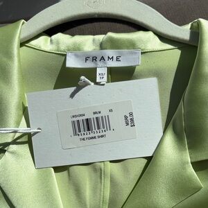 NWT Frame “The Femme Shirt”Lime Green Blouse GORGEOUS Silk. Includes gift box 🎁